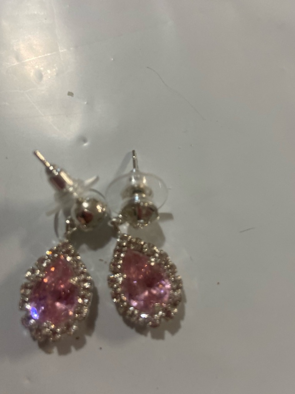 Classic Silver Teardrop Pink Crystal Earrings